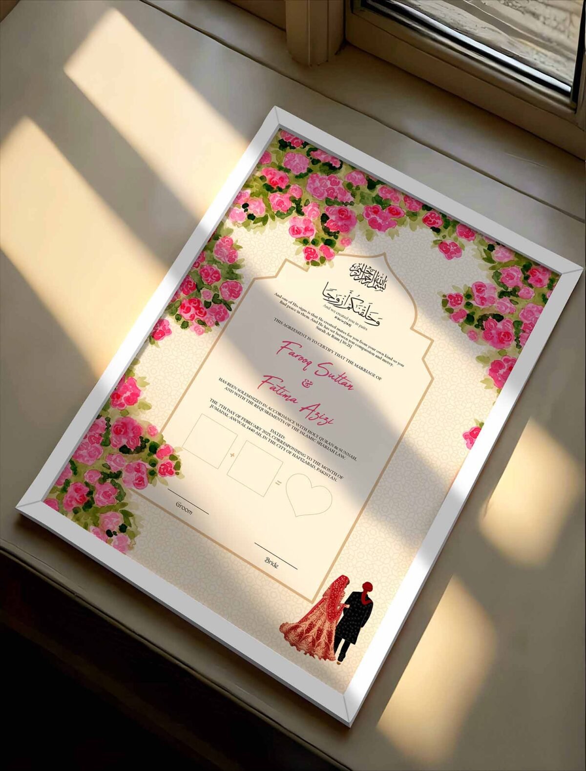 Luxurious Wedding Gift Nikkah Certificate Frame - white