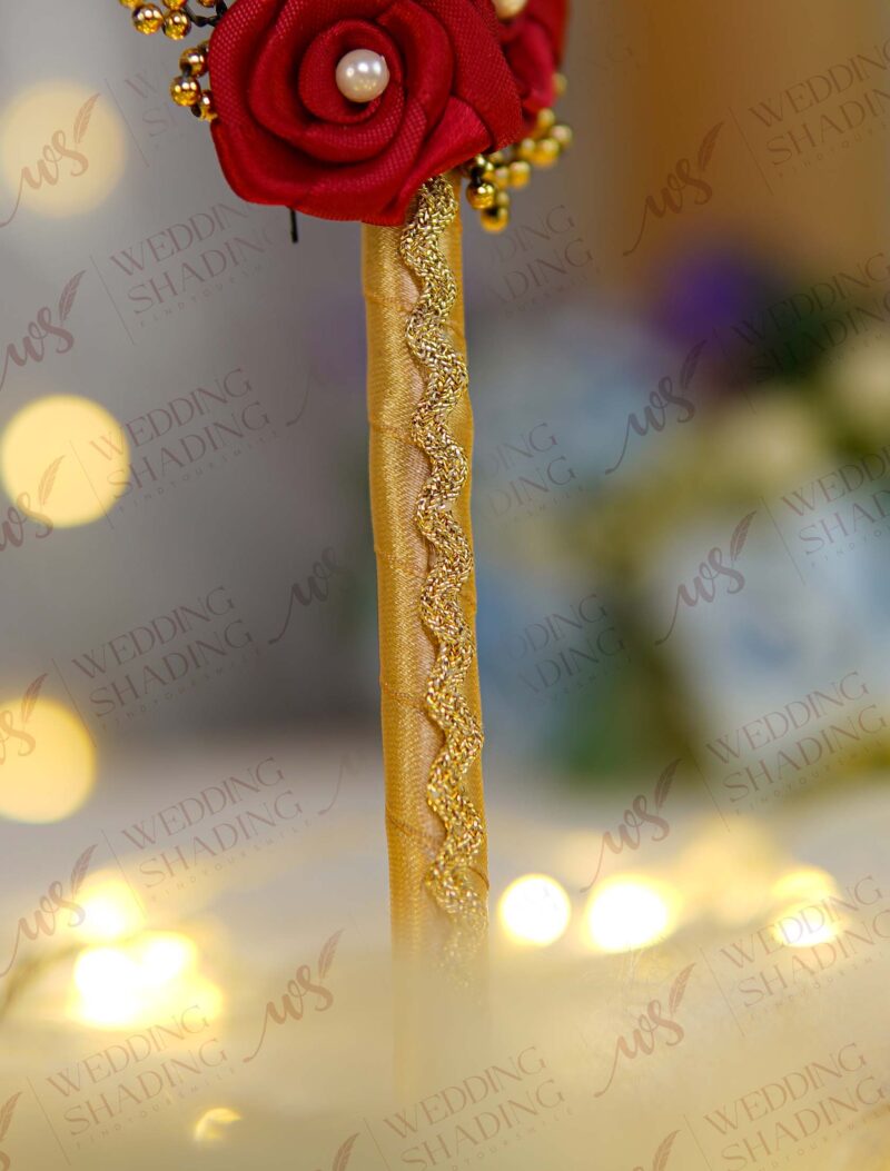 Gold & Red Nikkah Pen with White Feather & Qabool Hai Cutout