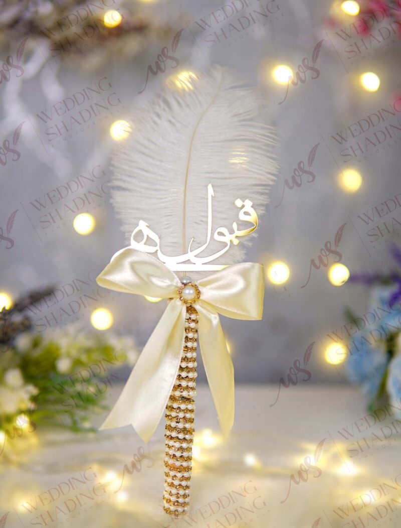 Handmade White & Gold Nikkah Pen with Qabool Hai Tag