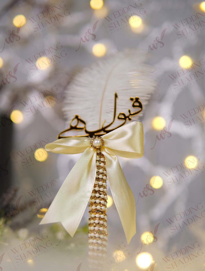 Handmade White & Gold Nikkah Pen with Qabool Hai Tag