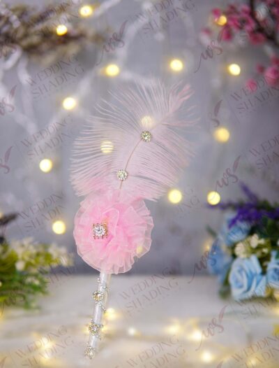 Pink Feather Nikkah Pen with Lace & Floral Accent