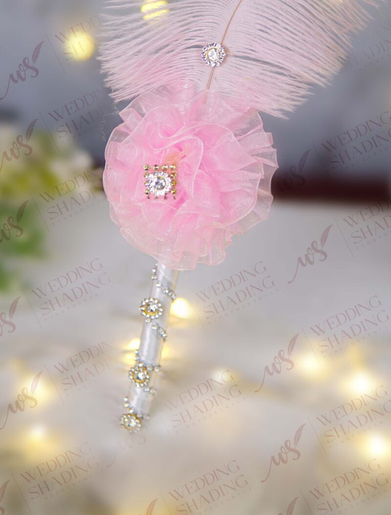 Pink Feather Nikkah Pen with Lace & Floral Accent (2)