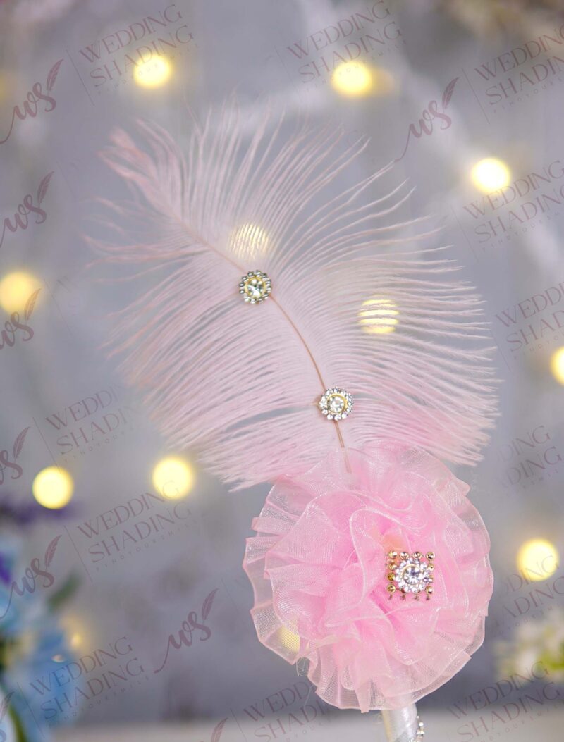 Pink Feather Nikkah Pen with Lace & Floral Accent (3)