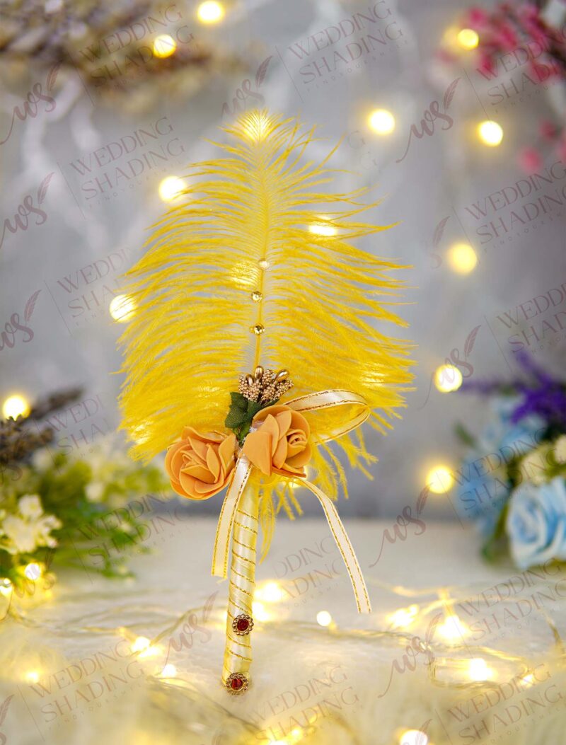 Premium Yellow Nikkah Signing Pen with Feather & Floral Décor