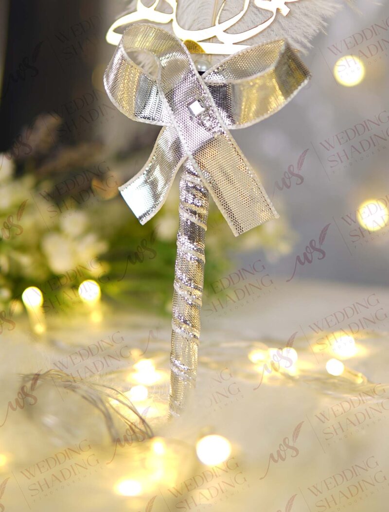 Silver Nikkah Pen with White Feather & Silver Ribbon Bow (3)