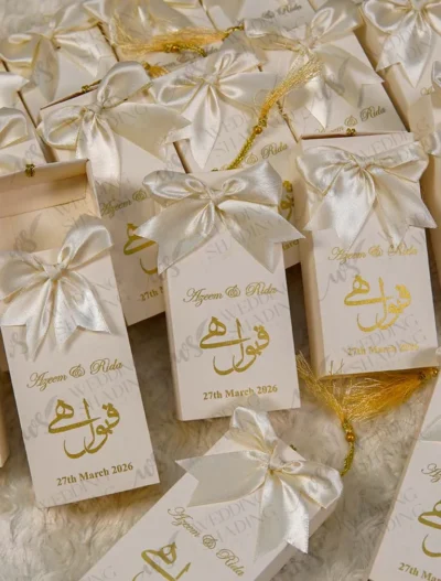 Elegant presentation of custom branded wedding favor boxes