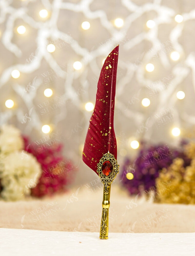 Burgundy Royal Gem Feather Nikkah Pen by Wedding Shading