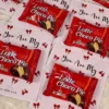 Red bow illustrations on sweet edible favour cards