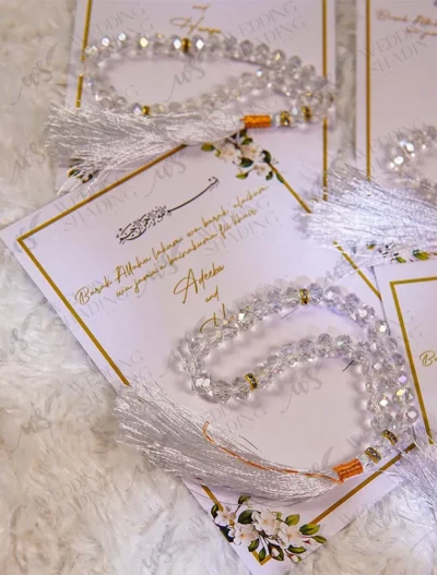 Islamic wedding gift cards featuring crystal prayer beads