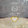 Clear dome-shaped acrylic thumb plate for Nikah with Bismillah calligraphy and gold heart - front view