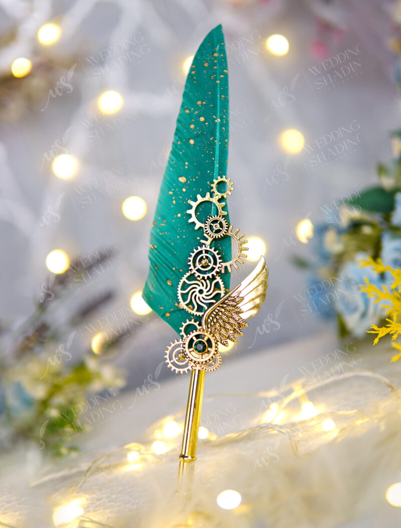Emerald Green Steampunk Wing Nikkah Pen by Wedding Shading