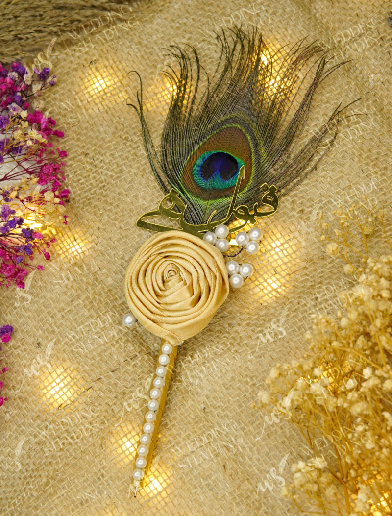 Golden Ribbon Rose Nikkah Pen with Pearl Handle by Wedding Shading