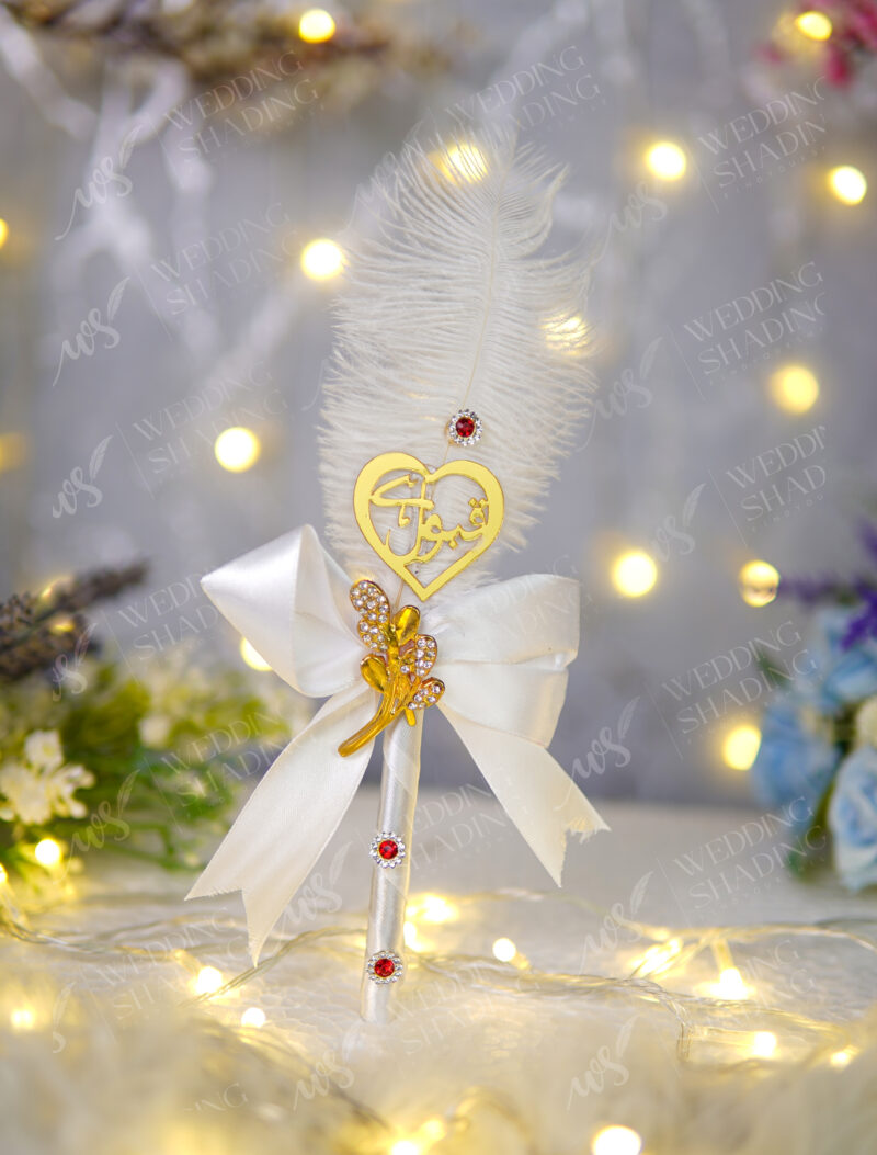 Heart Qubool Hai White Feather Nikkah Pen by Wedding Shading
