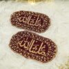 Pair of oval black velvet Imam Zamin with gold MashaAllah calligraphy and intricate gold floral and paisley embroidered borders