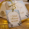 Pyramid Bid Boxes featuring peacock and floral illustrations