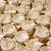 Round white Bid Boxes with gold rim and custom ribbon