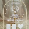 Clear dome acrylic thumb plate adorned with pearl border, Quranic verse, and white heart - front view