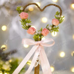 Pink Floral Heart Nikkah Pen with Satin Bow by Wedding Shading