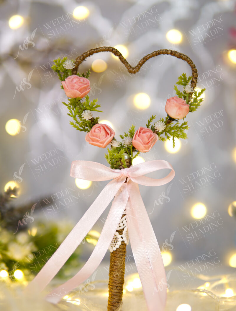 Pink Floral Heart Nikkah Pen with Satin Bow by Wedding Shading