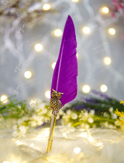 Purple Feather Golden Owl Nikkah Pen by Wedding Shading