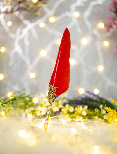 Red Feather Golden Owl Nikkah Pen by Wedding Shading