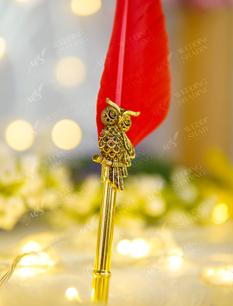 Highly detailed and charming golden owl piece with red crystal eyes