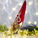 Red & Gold Steampunk Feather Nikkah Pen by Wedding Shading