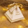 Regal Gold Trim Pyramid Nikkah Bid Boxes with shiny gold ribbon