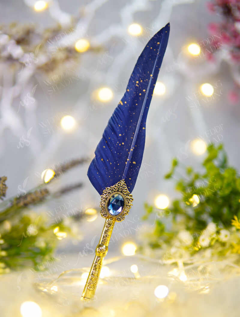 Royal Blue Steampunk Feather Nikkah Pen by Wedding Shading