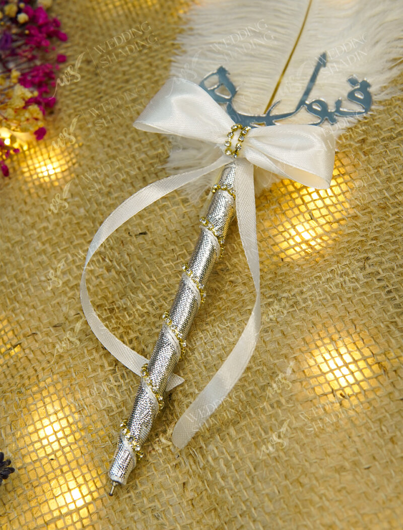 Beautiful, textured silver lacy wrap entirely covering the pen handle