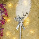Silver Qubool Hai White Feather Nikkah Pen with Bow by Wedding Shading
