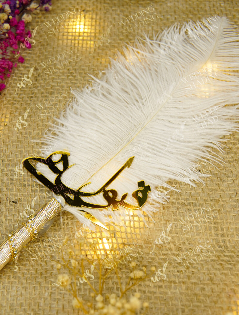 Close-up of the elegant golden Qubool Hai acrylic calligraphy