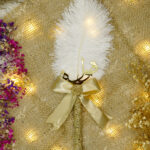 Textured Gold Ribbon White Feather Nikkah Pen by Wedding Shading