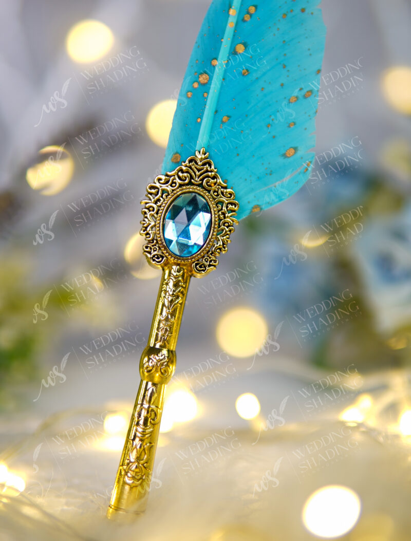 Detailed vintage textured golden handle and beautiful feather