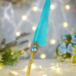 Turquoise Royal Gem Feather Nikkah Pen by Wedding Shading