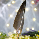 Vintage Gold Specks Brown Feather Pen by Wedding Shading