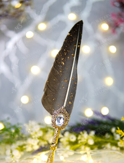 Vintage Gold Specks Brown Feather Pen by Wedding Shading