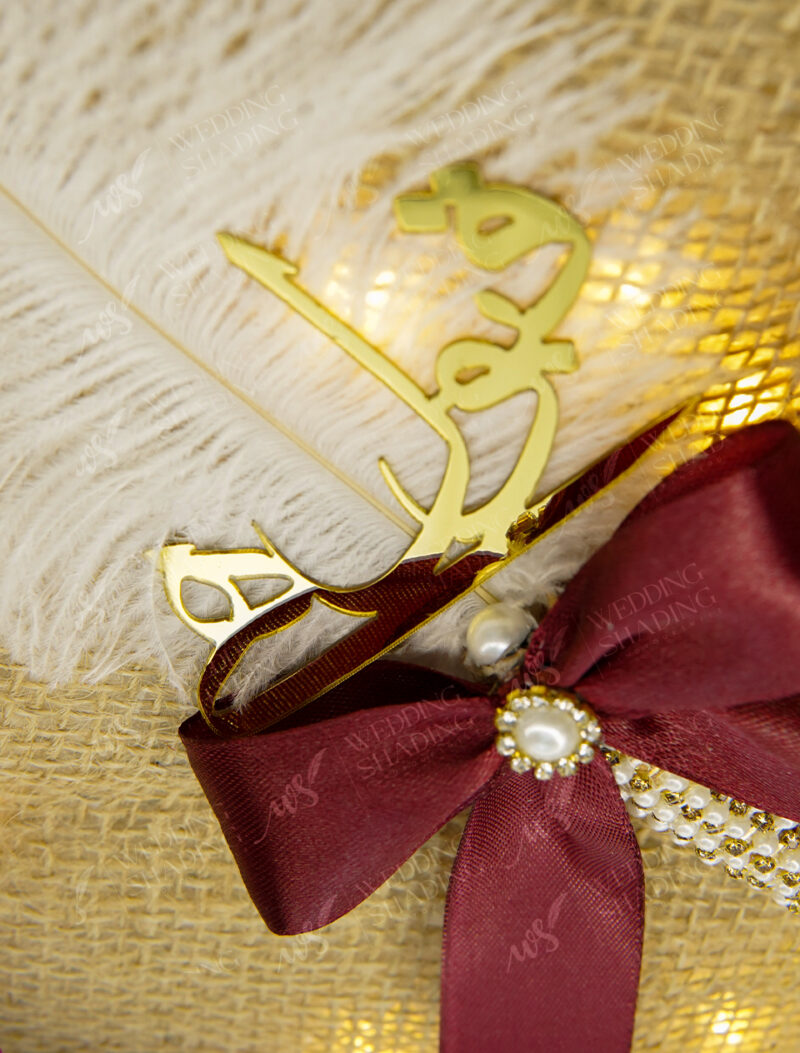 White Feather Nikkah Pen with Burgundy Bow