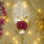 White Feather Nikkah Pen with Burgundy Rose and gold details by Wedding Shading