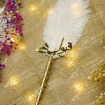 White Feather Nikkah Pen with Gold Rhinestone Handle by Wedding Shading