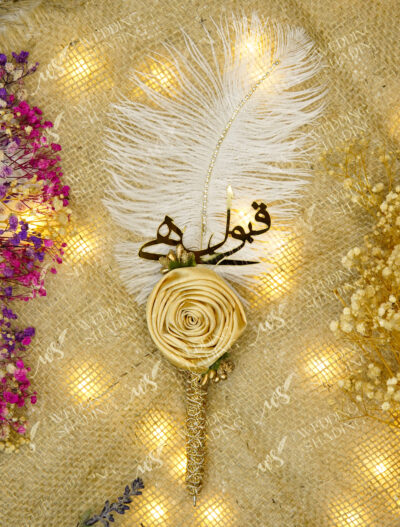 White Feather Nikkah Pen with Golden Rose by Wedding Shading