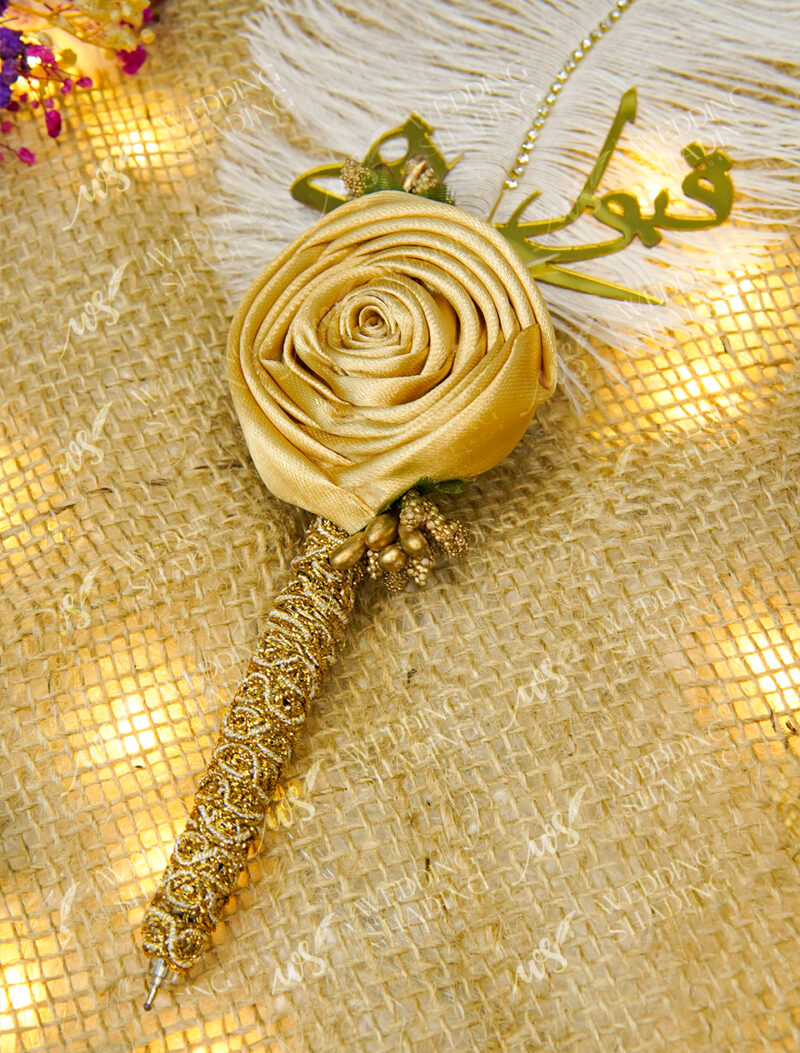 Large hand-folded golden yellow round satin rose accent