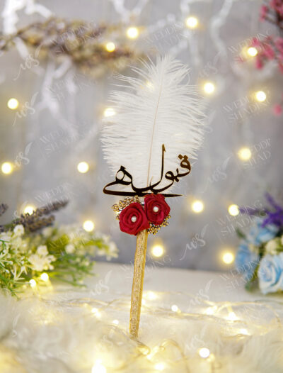 White Feather Nikkah Pen with Red Roses by Wedding Shading