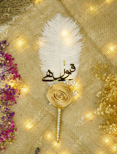 White & Gold Qubool Hai Nikkah Pen with Ribbon Rose by Wedding Shading