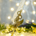White & Gold Steampunk Feather Nikkah Pen by Wedding Shading
