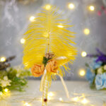 Vibrant Yellow Feather Nikkah Pen with Golden Roses by Wedding Shading