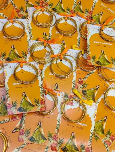 Custom Mehndi thank you cards with bangle gifts