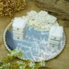 Custom mirror ring tray with white flowers and ribbon bow