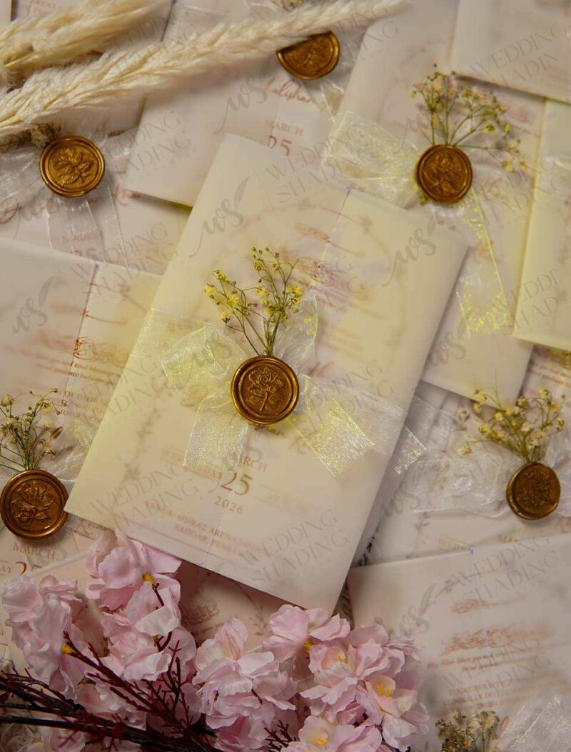 Side angle showing card thickness and vellum layering